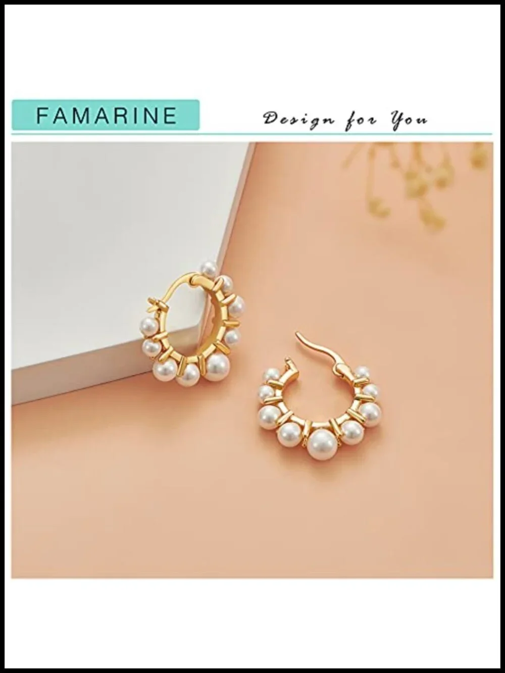 Pearl Hoop Earrings for Women - Brass - 14K - Cute & Lightweight
